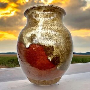Signed Vintage Studio Art Stoneware Pottery Drip Glaze Vase – 5.5" Earth Tones